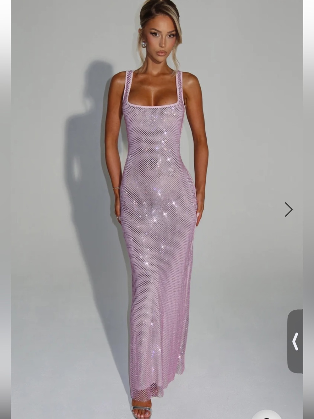 Sleeveless Sparkle Pink Maxi Dress with Square Neck